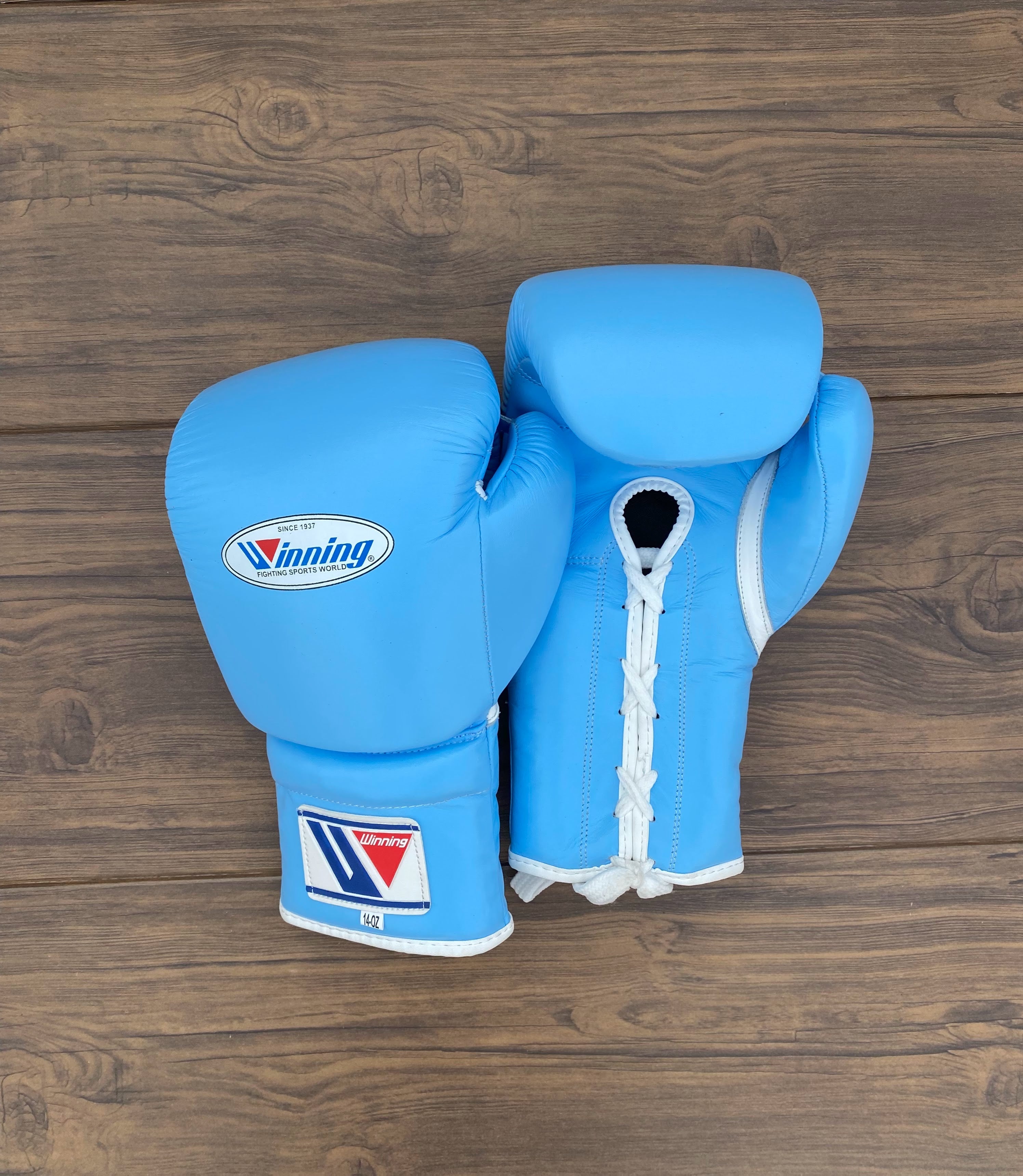 Winning boxing gloves Affordable Sky Blue Leather Lace-up